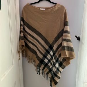 Charter Club neutral plaid fleece poncho